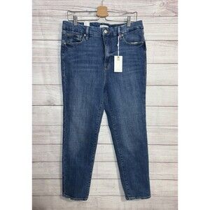 NWT Good American Good Classic Raw Hem GL386T Blue 510 Crop Ankle Jeans Size 14